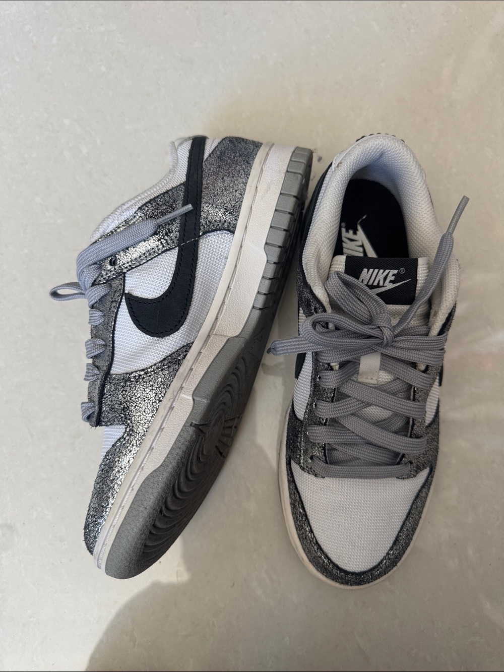 Nike Low-Top Sneakers in White, Black & Silver Glitter